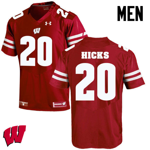 Men Winsconsin Badgers #20 Faion Hicks College Football Jerseys-Red - Click Image to Close